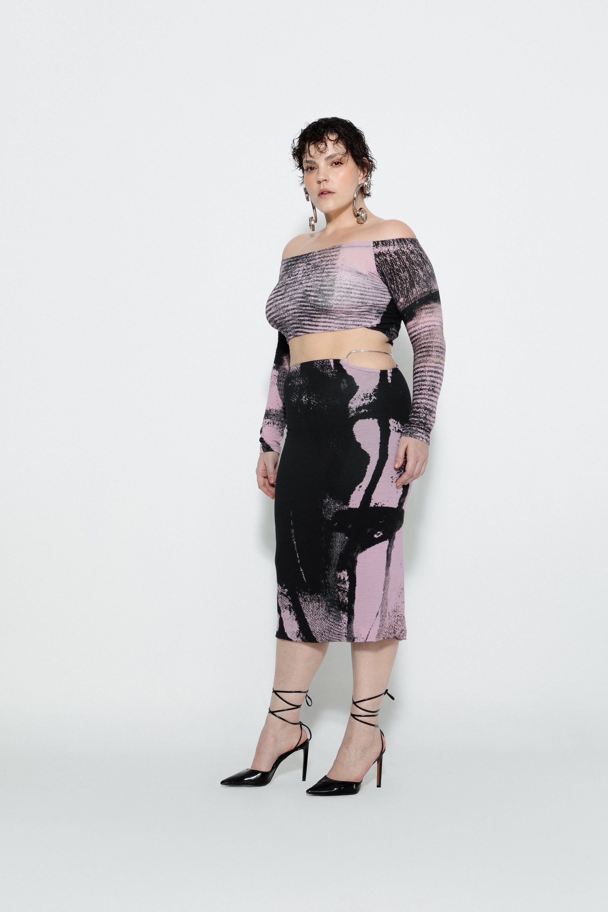 Saia Midi Estampada Blur