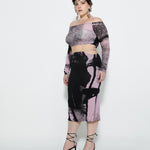 Saia Midi Estampada Blur