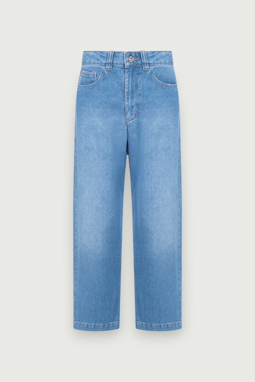 Calça Jeans Reta Cropped Karoline Vitto, vista frontal