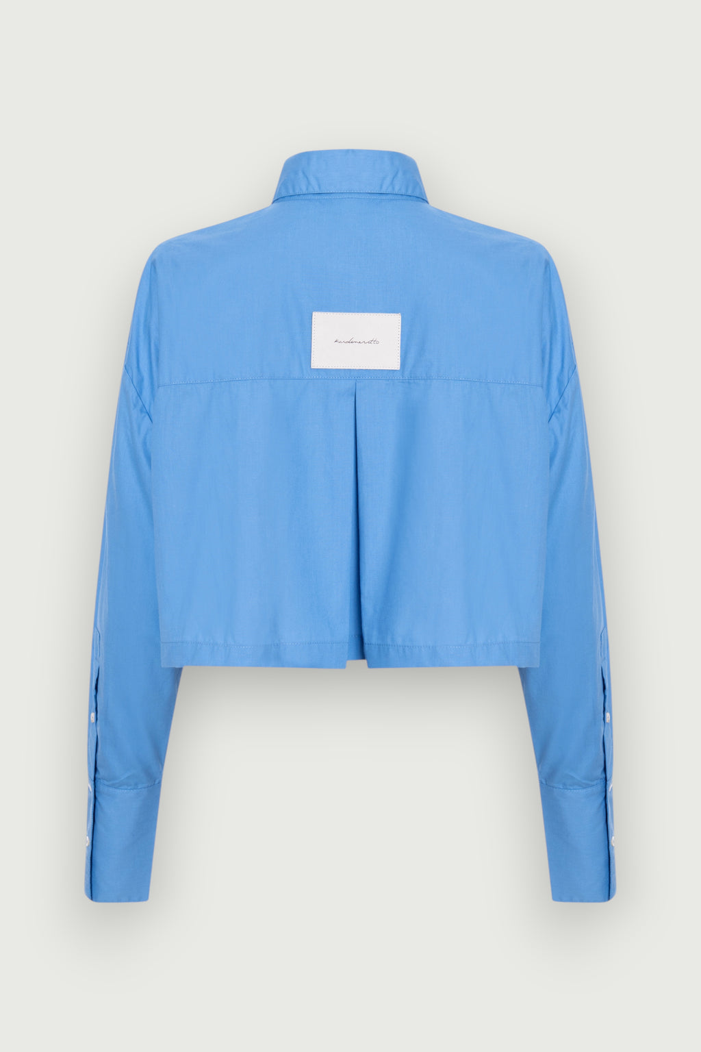 Camisa Cropped Manga Longa Azul Karoline Vitto, vista traseira