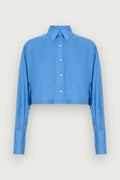 Camisa Cropped Manga Longa Azul Karoline Vitto, vista frontal