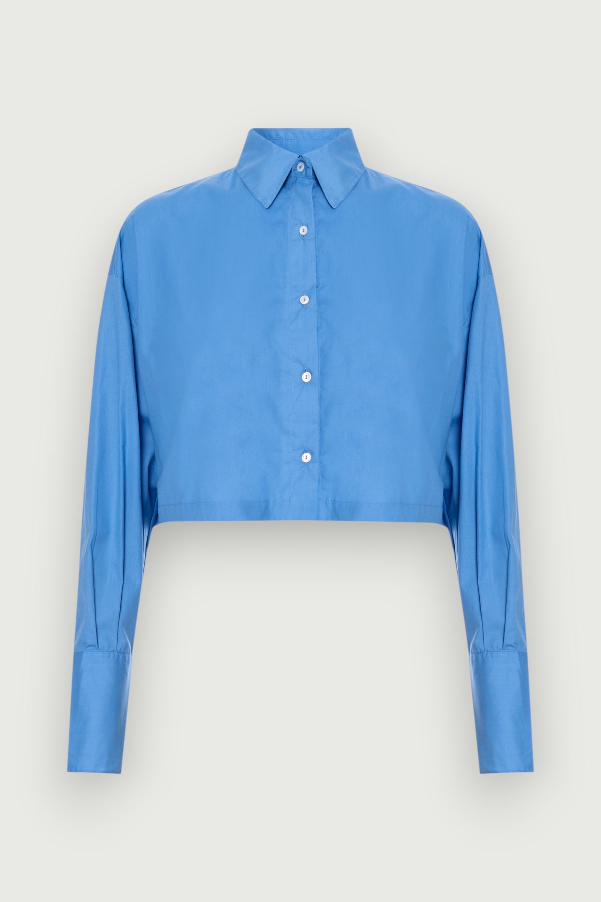 Camisa Cropped Manga Longa Azul Karoline Vitto, vista frontal