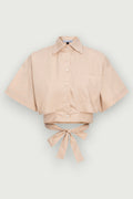 Camisa Cropped Transpasse Bege Karoline Vitto, vista frontal