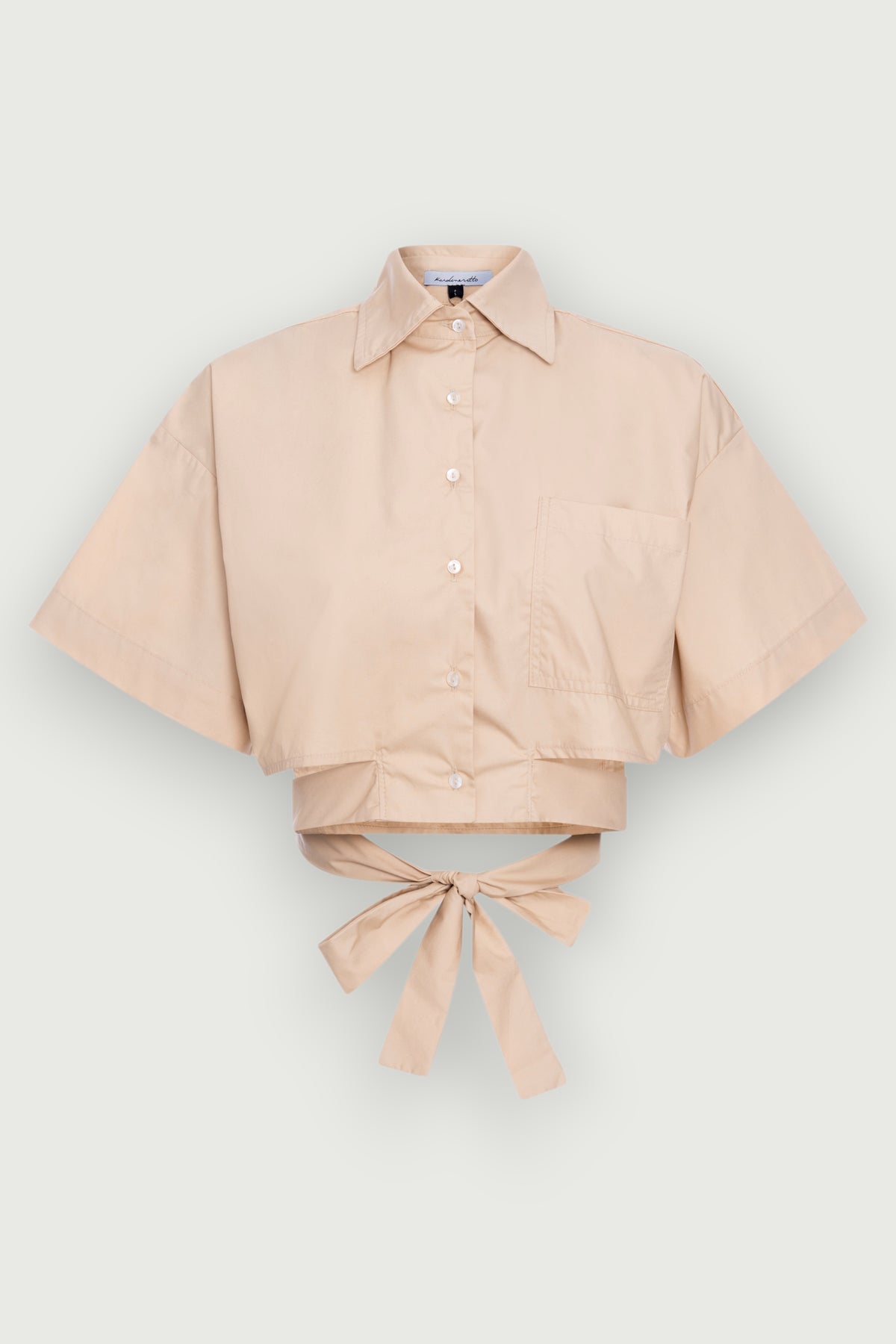 Camisa Cropped Transpasse Bege Karoline Vitto, vista frontal