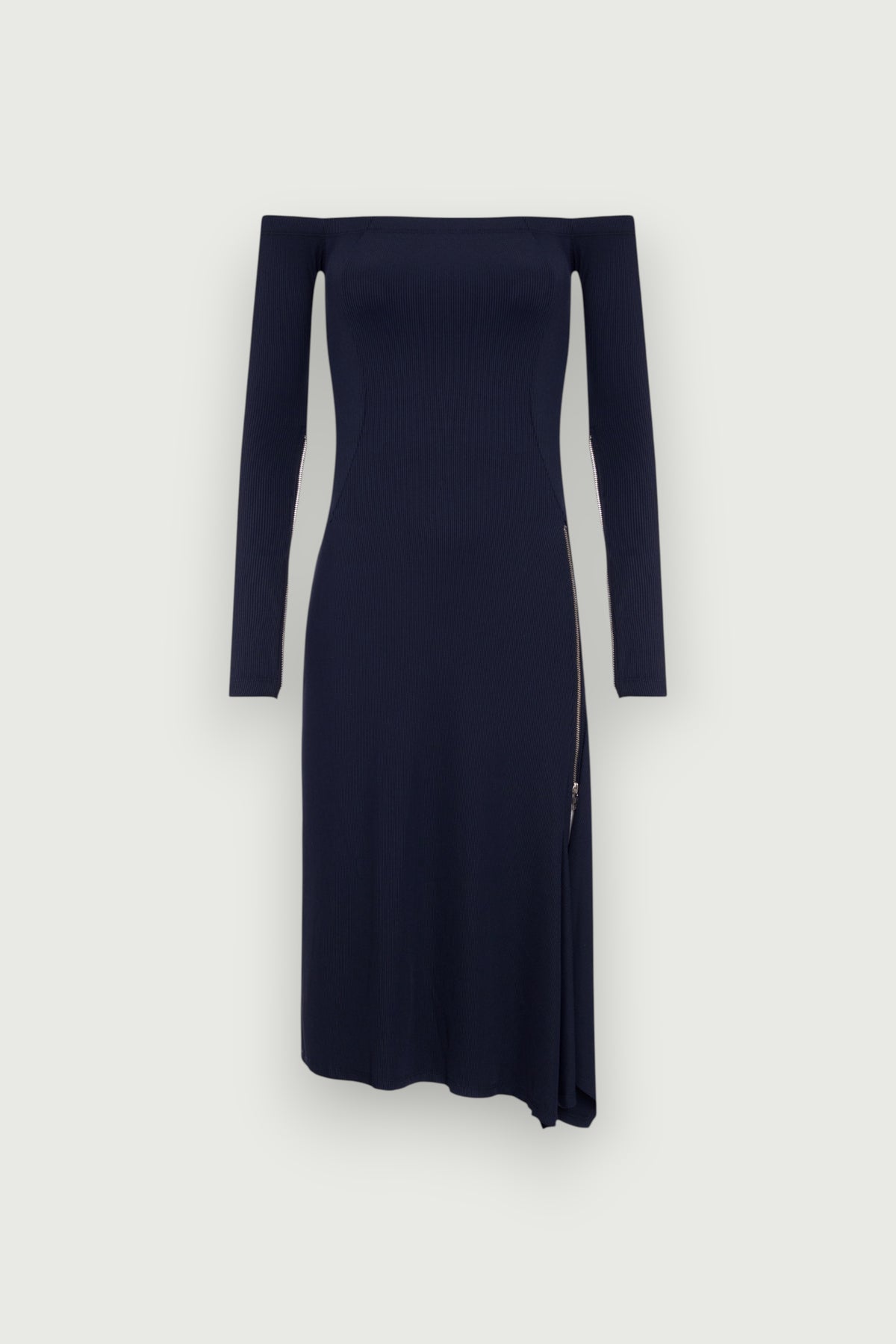 Vestido Midi Zíperes Preto Karoline Vitto, vista frontal
