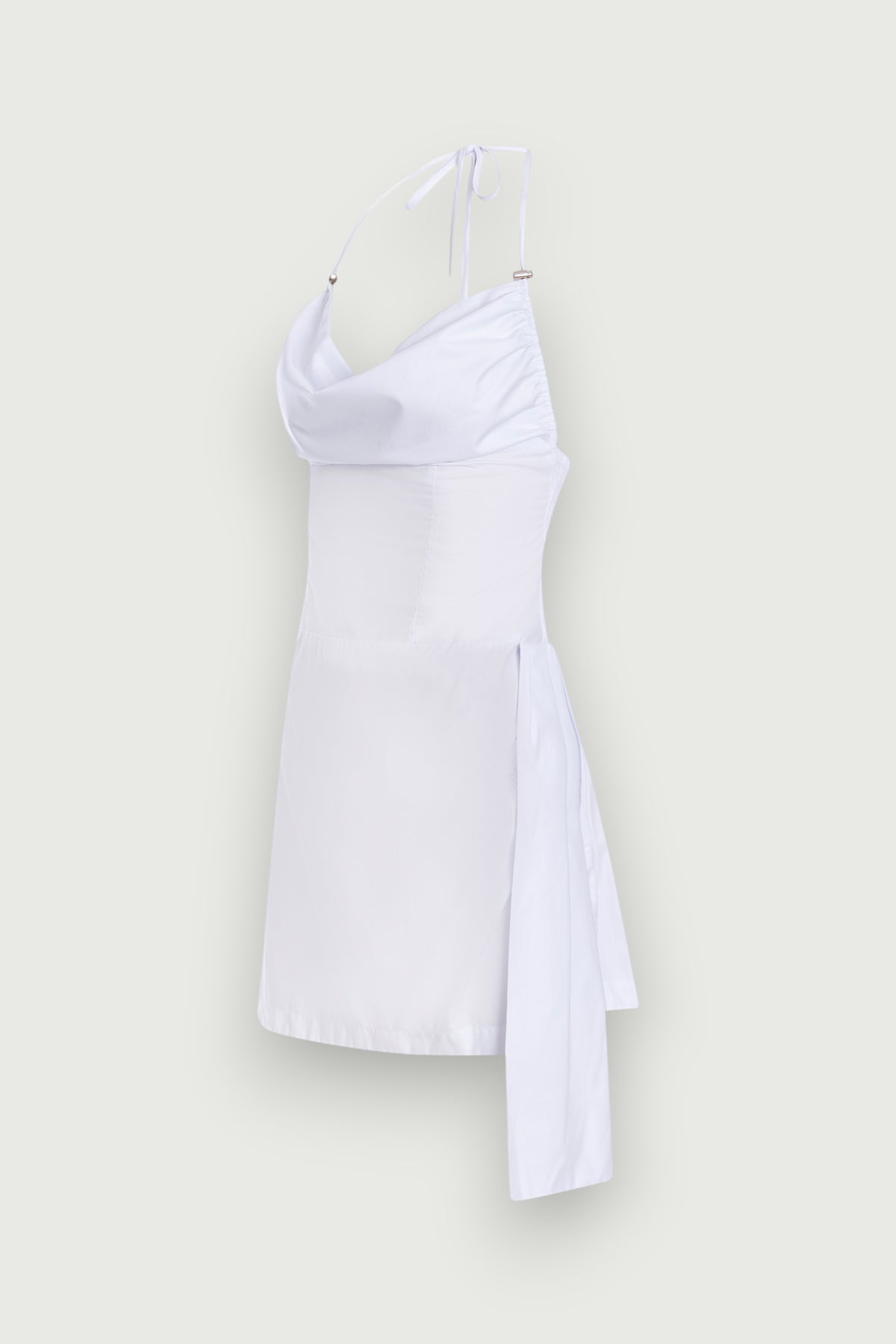 Vestido Mini Busto Drapeado Branco Karoline Vitto, vista lateral